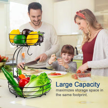 Auledio 2-Tier Fruit Basket with Banana Hanger – Black Countertop Organizer