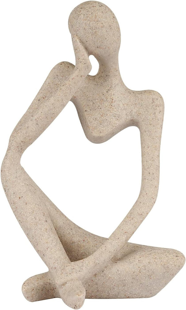 Thinker Style Sandstone Sculpture – Abstract Resin Statue for Shelf Decor