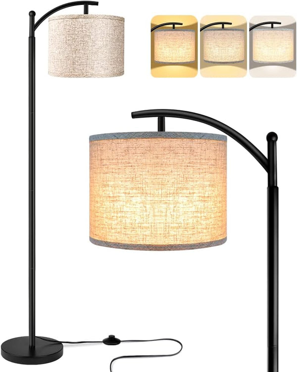 ROTTOGOON Black Floor Lamp with Beige Shade – 3-Color LED Bulb Included