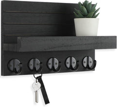 Wall-Mounted Key Holder with Shelf – Decorative Wood Organizer with Hooks