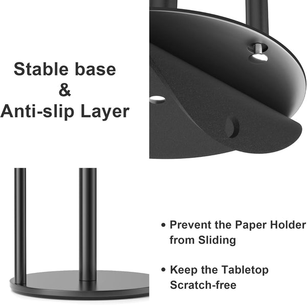Black Paper Towel Holder – Stainless Steel Kitchen Roll Dispenser with Weighted Base