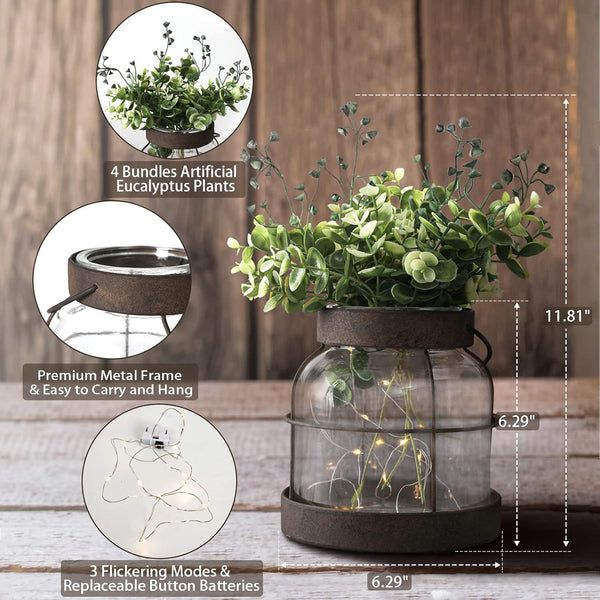 Vintage Glass Farmhouse Vase – Rustic Lantern Style for Flowers & Home Decor