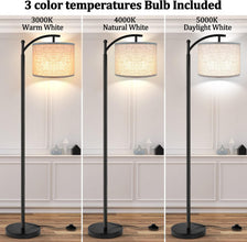 ROTTOGOON Black Floor Lamp with Beige Shade – 3-Color LED Bulb Included