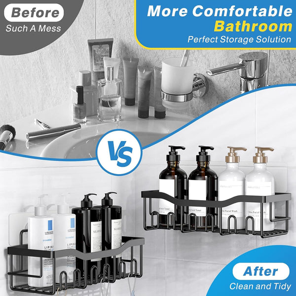 5-Pack Stainless Steel Shower Caddy Set – No-Drill Adhesive Bathroom Organizer