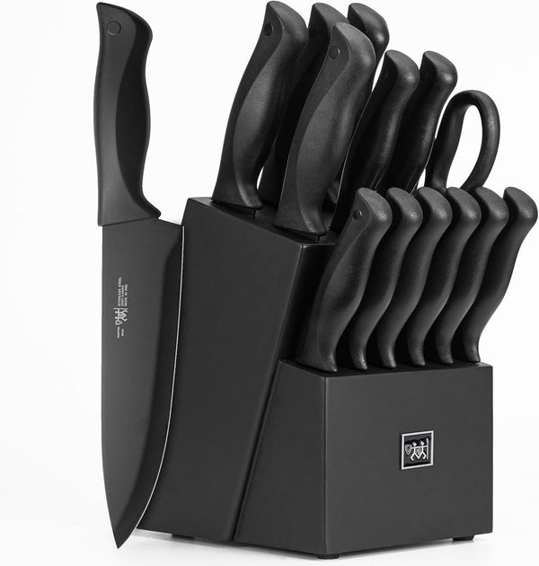 HUNTER.DUAL 15-Piece Kitchen Knife Set with Self-Sharpening Block – Dishwasher Safe