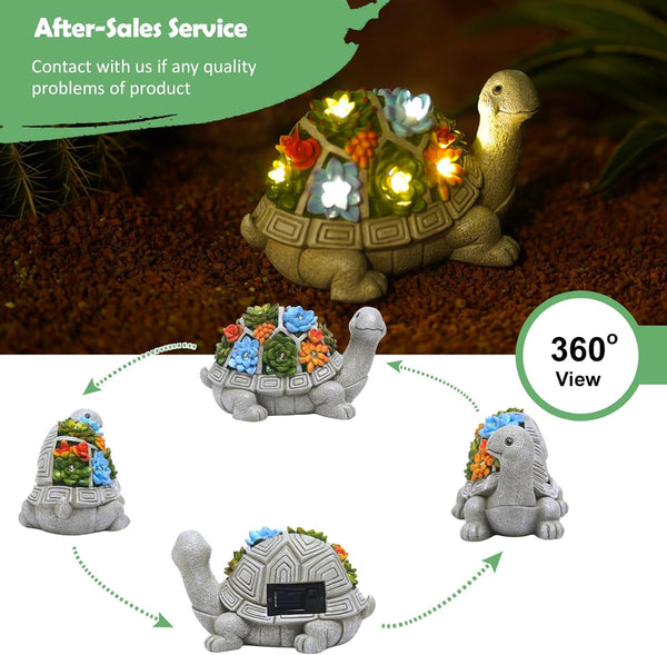 Nacome Solar Garden Turtle Statue – Outdoor Decor with Succulent & LED Lights