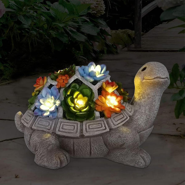 Nacome Solar Garden Turtle Statue – Outdoor Decor with Succulent & LED Lights