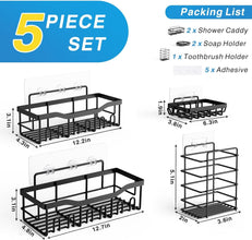 5-Pack Stainless Steel Shower Caddy Set – No-Drill Adhesive Bathroom Organizer