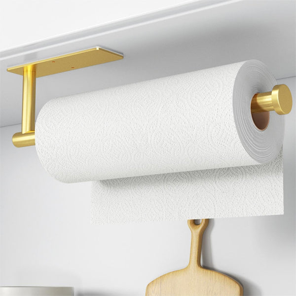 Gold Paper Towel Holder – Wall Mounted Self-Adhesive or Drilled Install