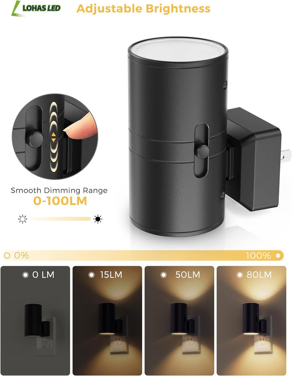 L LOHAS LED Night Lights Plug-In – 2 Pack Dimmable Lights with Dusk-to-Dawn Sensor