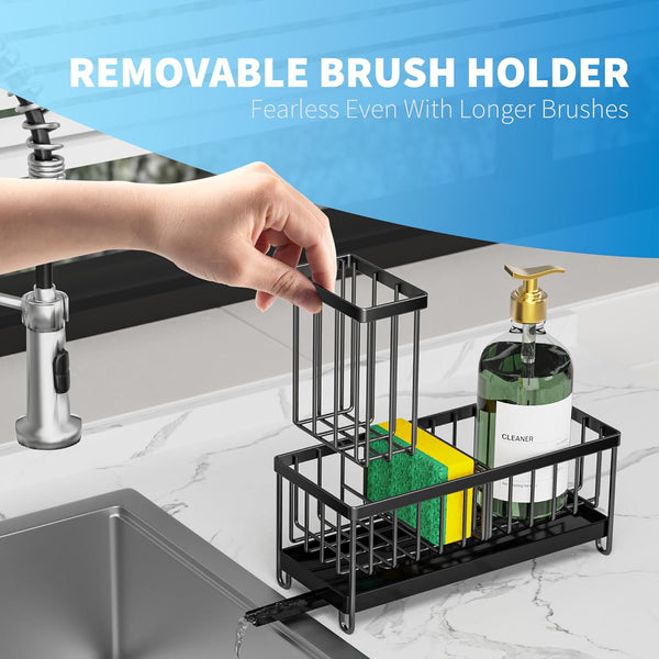 Cisily 304 Stainless Steel Sink Organizer – Sponge & Soap Holder (Black)