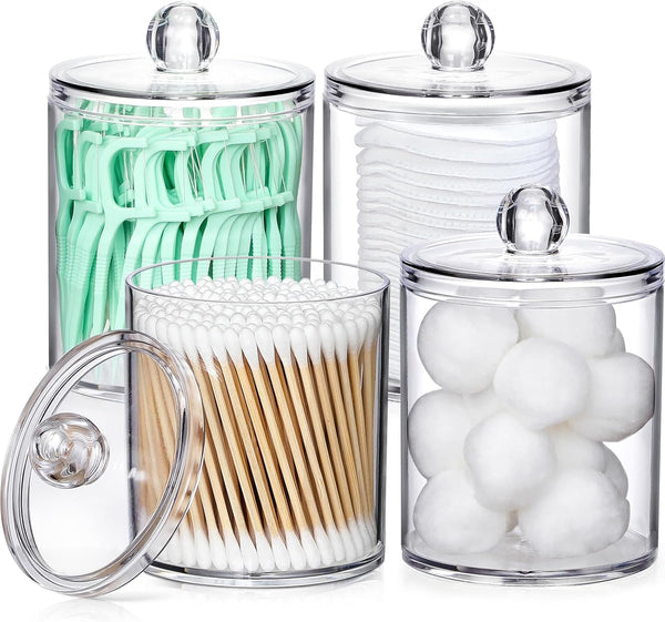 4 Pack Acrylic Qtip Holder – Bathroom Vanity Organizer Canister Set