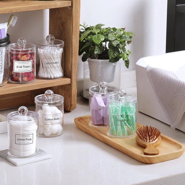 4 Pack Acrylic Qtip Holder – Bathroom Vanity Organizer Canister Set
