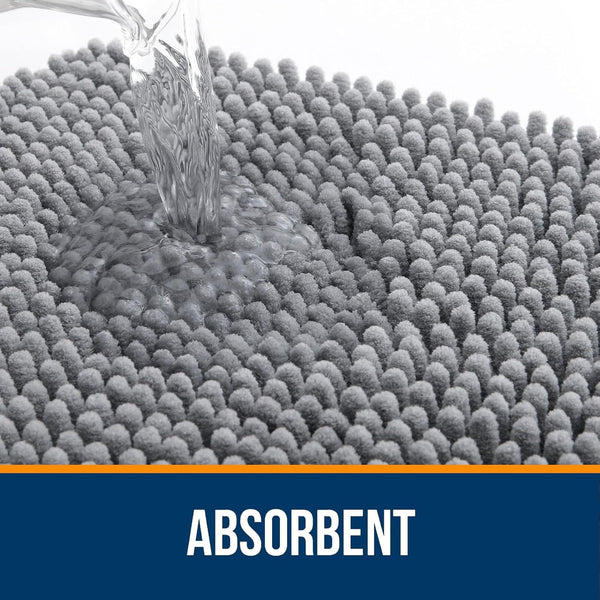 OLANLY Grey Chenille Bathroom Rug – 30x20 Soft, Quick-Dry, Non-Slip