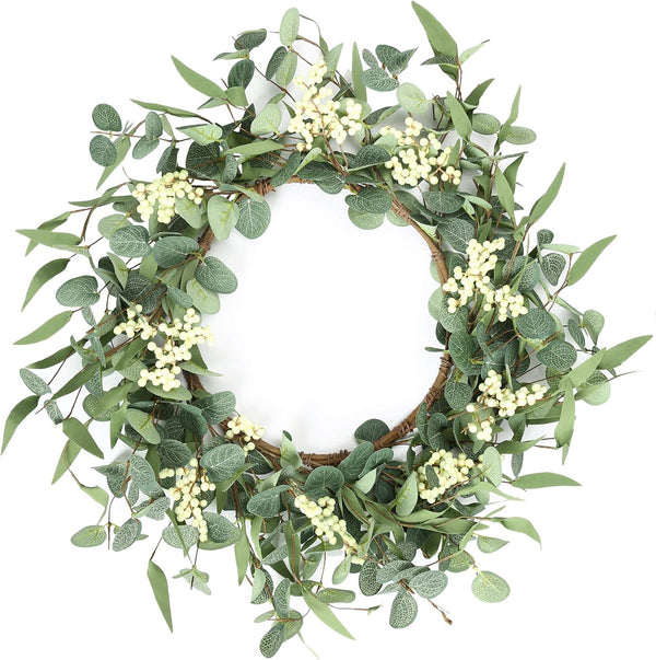 Pinkpum 20" Eucalyptus Wreath – All-Season Greenery for Front Door & Home Decor