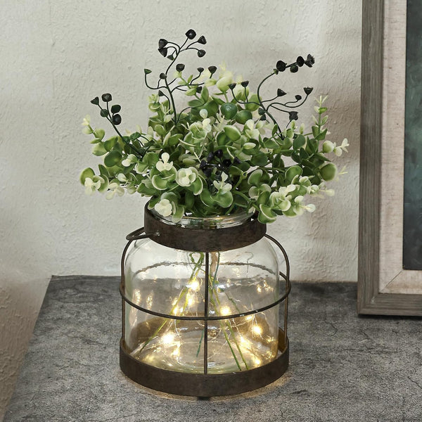 Vintage Glass Farmhouse Vase – Rustic Lantern Style for Flowers & Home Decor